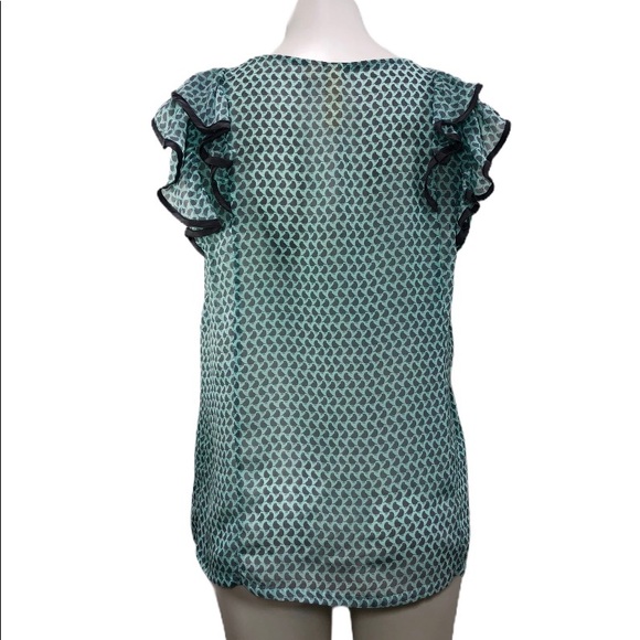 Robin-K Semi-Sheer Robin / Bird Print Ruffle Top - Picture 2 of 9